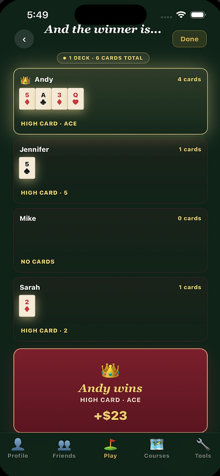 Putting Poker winner reveal showing Andy wins with high card ace
