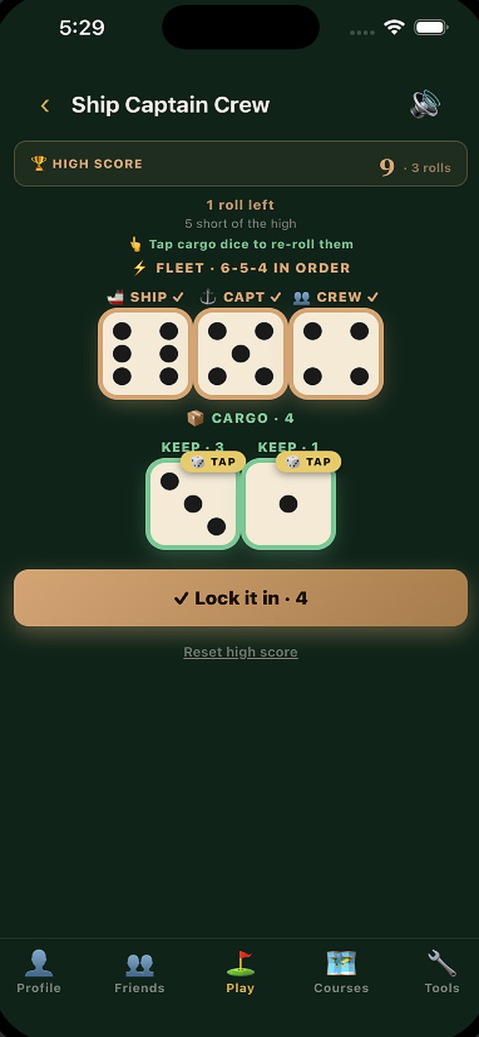 Ship Captain Crew mid-turn — fleet complete (6-5-4 locked), two cargo dice with tap re-roll hints